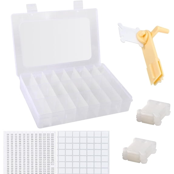 Embroidery Floss Organizer, Cross Stitch Thread Storage Box Tools - Bobbin Winder, 1 Removable 24 Compartments with 40 Hard Plastic Floss Bobbins and Stickers for Craft DIY Embroidery Sewing Storage