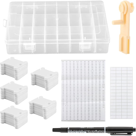 Embroidery Floss Organizer Cross Stitch Thread Storage Box with 24 Removable Compartments, 40 Hard Plastic Floss Bobbins & Stickers