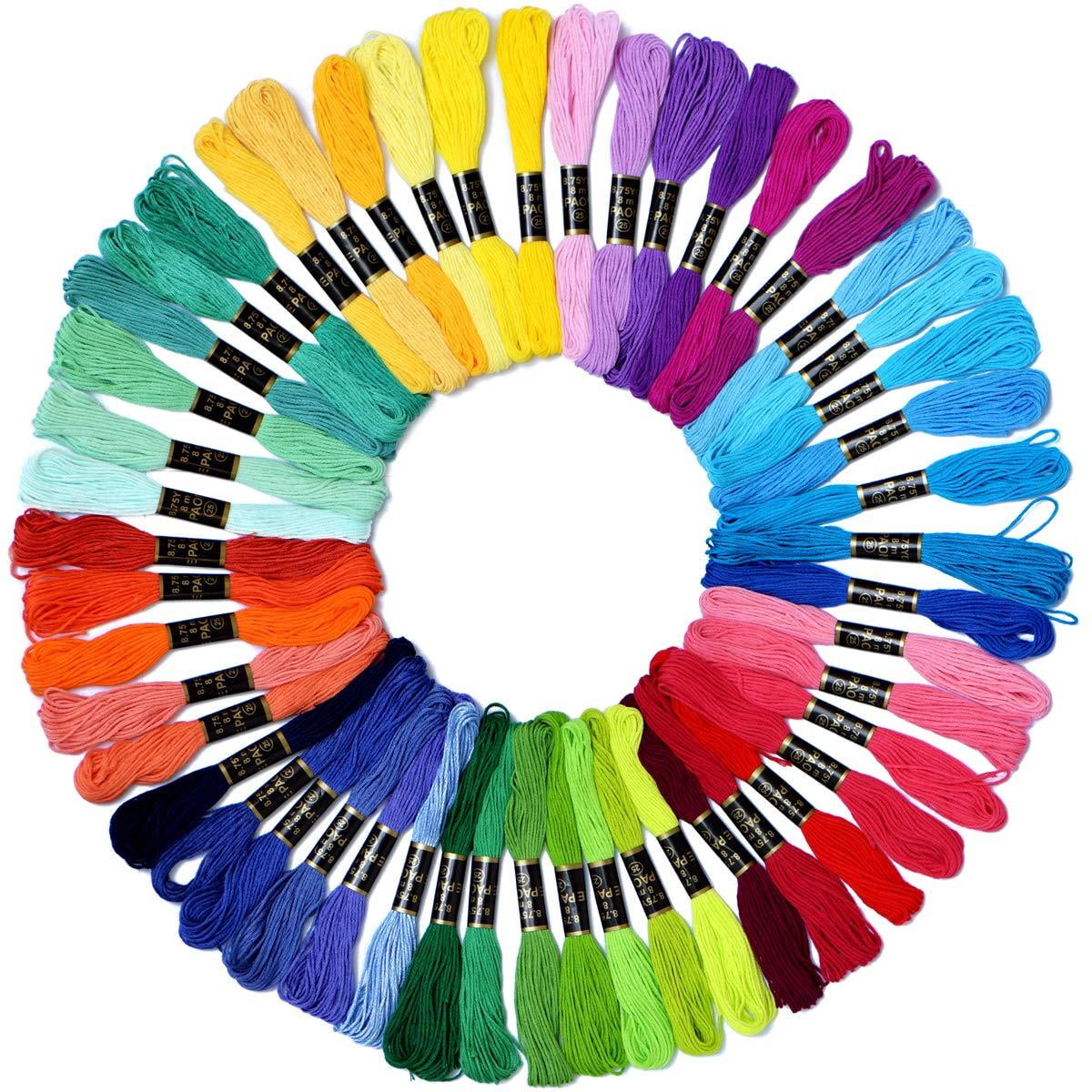 Embroidery Floss Rainbow Color, 250 Skeins Friendship Bracelet String Kit  with 12 White & Black Embroidery Thread, 36 Plastic Floss Bobbins for Cross