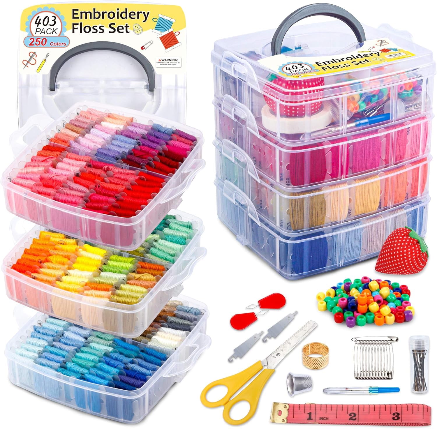 Embroidery Floss Set, Cross Stitch Friendship Bracelet Thread with Cross Stitch Tool, Transparent Box for Storage