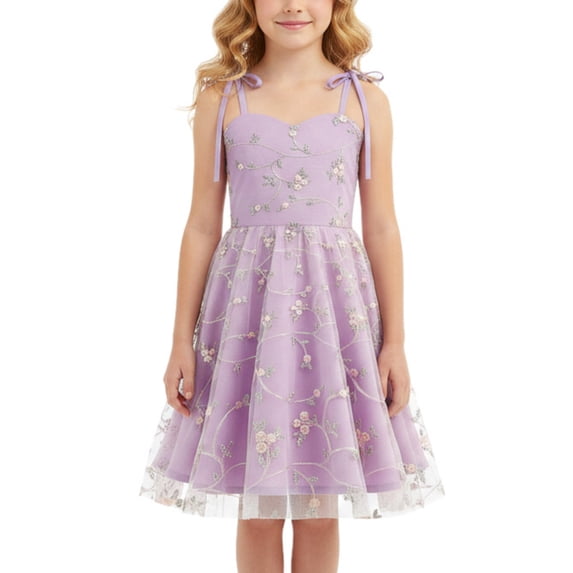 Embroidery Flower Girl Lace Dess for Kids Party Wedding Bridesmaid Tulle Dresses Princess Pageant Birthday Floral Gown