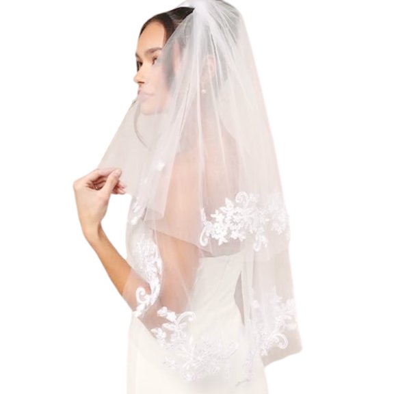 Embroidery Flower Lace Wedding Veils with Easy To Wear Hair Comb Bride Veils for Outdoor Nuptial Formal Occasion