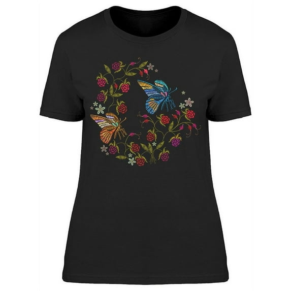 Embroidery Flowers In Circle T-Shirt Women -Image by Shutterstock, Female Small