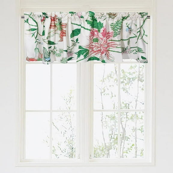 Embroidery Flowers Window Curtain Valance Branch Leaves Window Treatment Kitchen Curtains for Bedroom Living Room Bath Dining Room Cafe Laundry Home Decoration 52*18in Colorful DIY