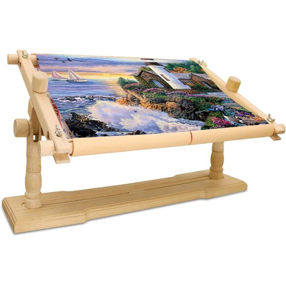 Embroidery Frame Stand - Adjustable Cross Stitch Scroll Frame, Beech Wood Quilt Needlepoint Holder Floor Table Lap Hoop for Stitching Sewing Craft