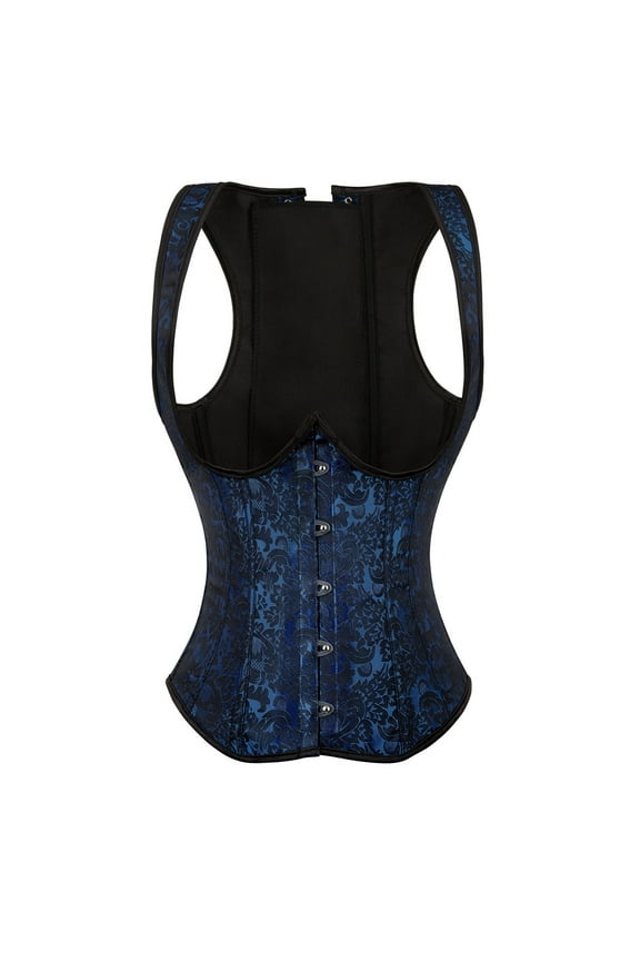 Embroidery Gothic Underbust Corset Vest Tank Top Body Shaper Tummy Control Blue 5Xl