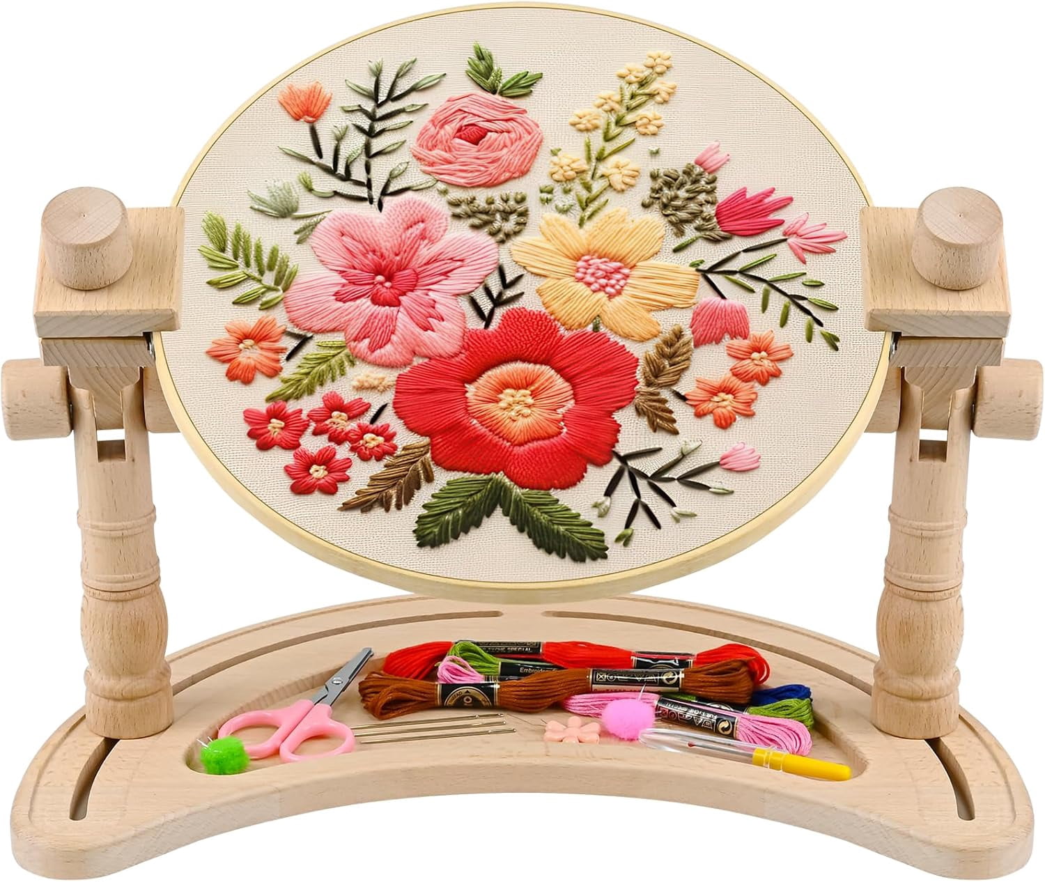 Embroidery Hoop Stand Adjustable - 360°Rotated Embroidery Frame Stand, Cross Stitch Stand, Beech Wood Embroidery Hoop Holder, Embroidery Stands for Hand Work Art Craft