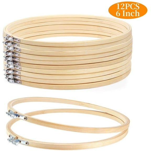 Embroidery Hoops, Bamboo Hoops with Adjustable Screw for Home Ornaments, Art Craft Handy Sewing, 12 Pieces 6 inch