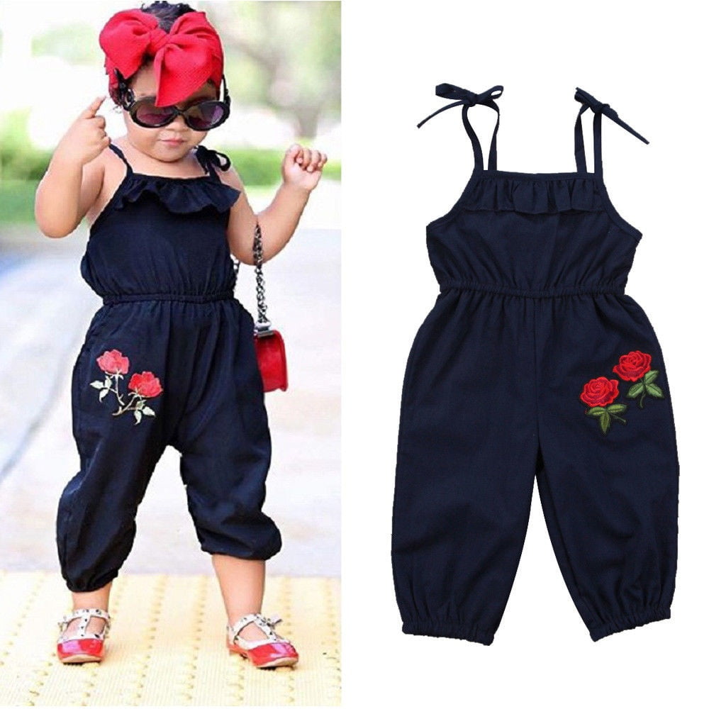 Embroidery Kids Baby Girls Flower Romper Jumpsuit Playsuit Outfit
