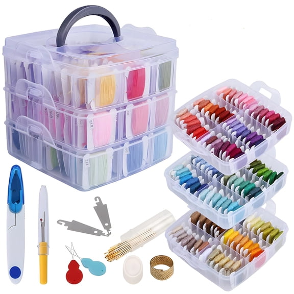 150 Colors Embroidery Floss Kit with Storage Box, Includes Gold Needles, Scissor, Thimble & Tools for Cross Stitch DIY Sewing Beginners