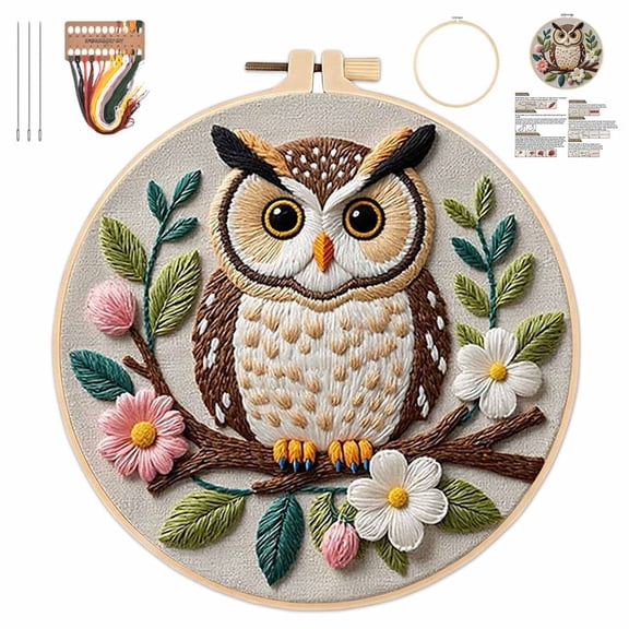 Embroidery Kit for Adult, Embroidery DIY Starter Kit, with Stamped Patterns, Hoop, Tools, Colorful Threads with Needles, Instructions for Beginners, Teens, Family Craft (A)