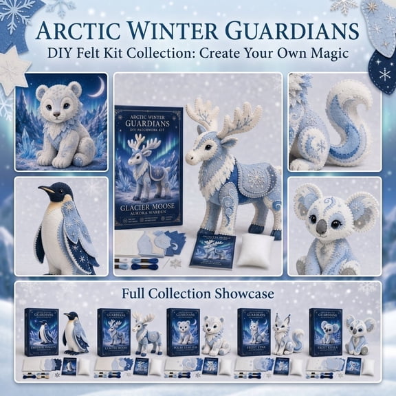 Embroidery Kit, All-In-One Kids Craft Supplies Pack, Fantasy Ocean Penguin Patchwork Set, Beginner Friendly Sewing Kit for Student, Includes Craft Felt, Embroidery Floss, Stuffing