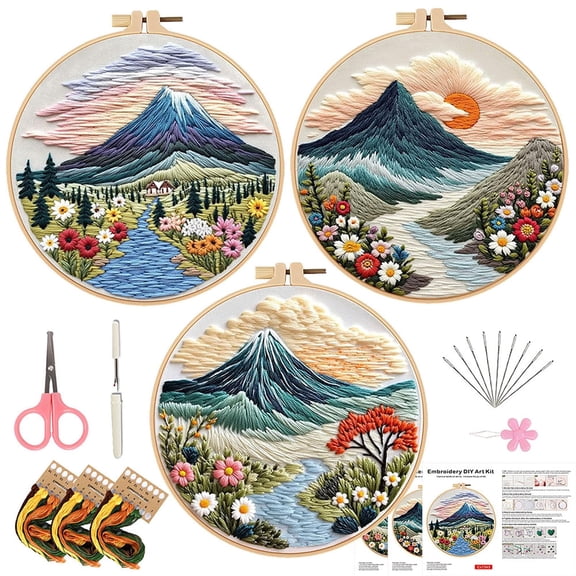 Landscape Embroidery Kit for Beginner Adults (Landscape-3A) | Pre-Printed Patterns Includes Hoop, Needles, Floss,Guide – DIY Hand Embroidery Craft, Home Decor, Gift