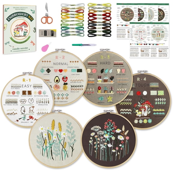 Embroidery Kit for Beginners, 4 Stages to Learn 38 Stitches, with Step-by-Step Instructions and Clear Videos, Includes Multiple Accessories, Gift for Craft Lovers
