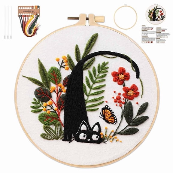 Embroidery Kit for Beginners Adults, Embroidery Starter Kit with Pattern, Hoop, Threads, Needles, Video Tutorial DIY Sewing Craft Kit Gift for Women Home Decor (A)