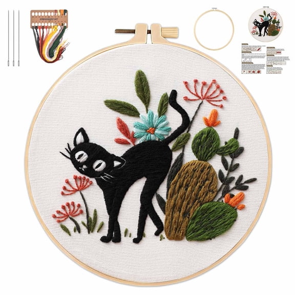 Embroidery Kit for Beginners Adults, Embroidery Starter Kit with Pattern, Hoop, Threads, Needles, Video Tutorial DIY Sewing Craft Kit Gift for Women Home Decor (C)