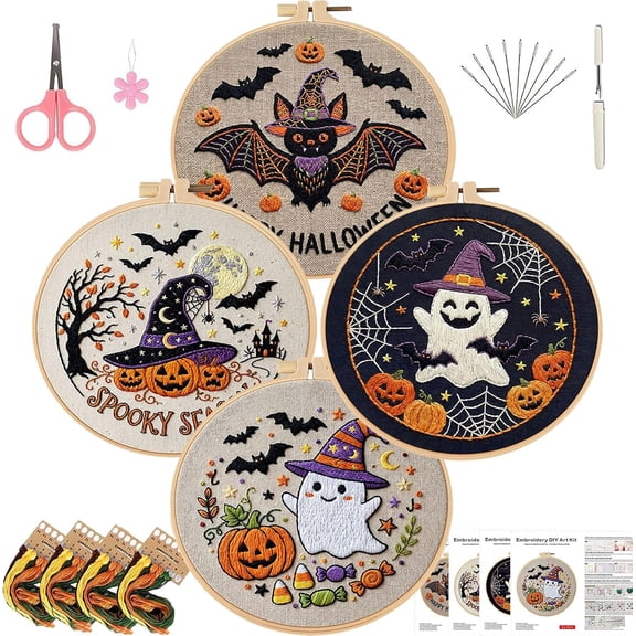 Embroidery Kit for Beginners Adults, Starter Kit with Pre-Printed Patterns, 8-Inch Hoop, Colorful Threads, 12 Needles & Step-by-Step Guide – DIY Hand Embroidery Craft(Style A)Q