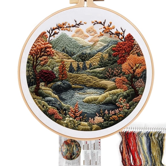 Embroidery Kit for Beginners Boho Nature Landscape - Pre-Stamped Pattern Kits for Adults with Hoop, Threads/Floss, Needles, Scissors & Instructions, 8'' Hoop