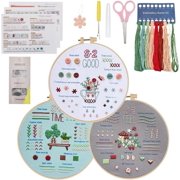 1 Set DIY Embroidery Kits for Beginner Including Embroidery Cloth & Thread Needle Embroidery Hoop Seam Ripper & Threader Scissors Instruction Sheet Flower 230x230x20mm 3pcs/set