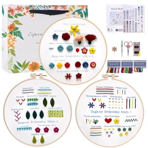 Embroidery Kit for Beginners with Gift Bags, 3PCS Practice Samplers Stitches Handwork Embroidery Starter Kit, Birthday Gifts Christmas Gifts for Girls Adult Crafters Mother