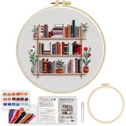 Embroidery Kit for Beginners Stamped Books - Flowers Pattern Cross Stitch Kit, Pre-Stamped Pattern Kits for Adults with Hoop, Threads/Floss, Needles, Scissors & Instructions, 8 Hoop