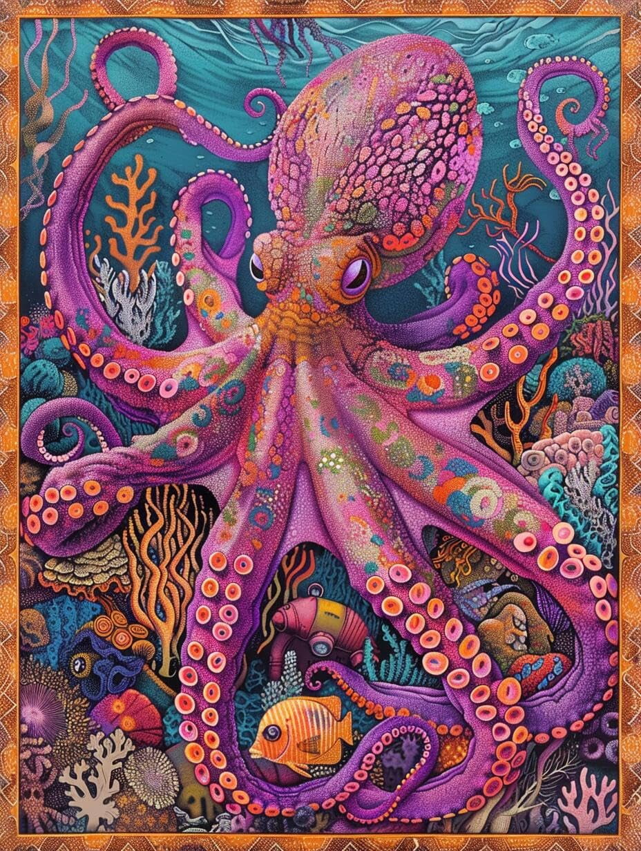 Embroidery Kit Cartoon octopus Stamped Counted Cross Stitch Kits For Beginners 16x20in