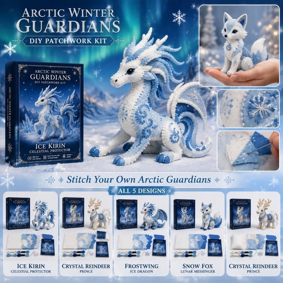 Embroidery Kit, Christmas Decorations for Home, Hand Sewing Kit, Snowflake Decorations Project Set, Fantasy Ocean Series Ice Kirin Patchwork Package Comes with Embroidery Needles