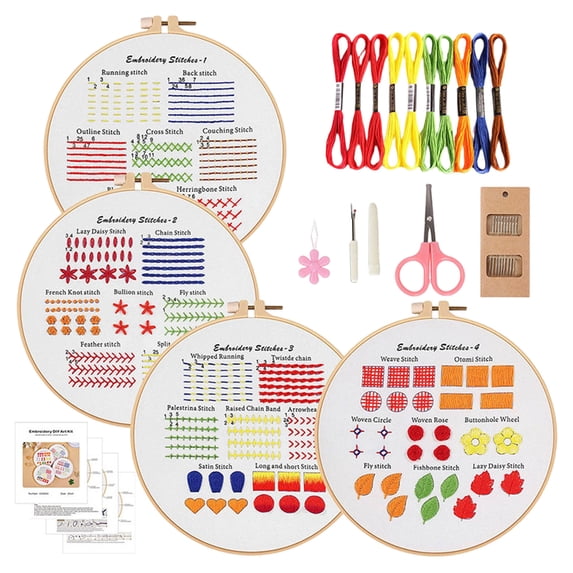 Embroidery Kit, Cross Stitch Kits, Punch Needle Kit, Embroidery Kit for Beginners, 4 Stages to Learn 38 Stitches, Beginner Embroidery Kit for Adults,Colored Threads and Needles, Easy Guide, A