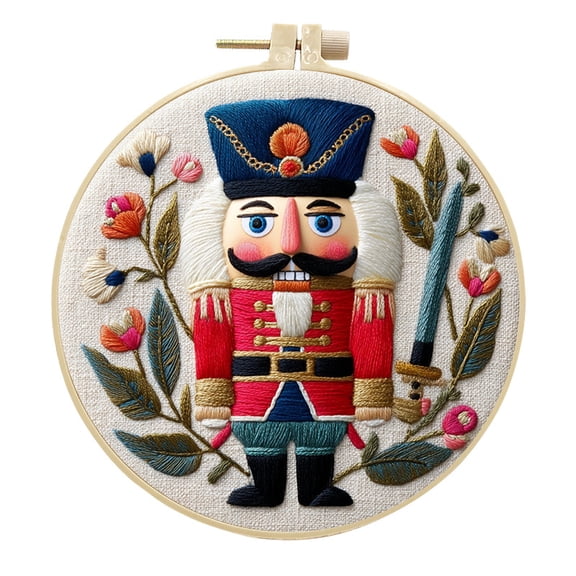 Embroidery Kit DIY Hand Embroidery Starter Cross Stitch Kits, Christmas Ornaments Embroidery with Stamped Pattern,Cotton,Threads,Needles,Instructions for Adults Beginners (Soldier)