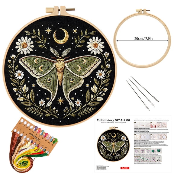 Embroidery Kit for Beginners, Cross Stitch Kits, Dragonfly Pre-Stamped Pattern Kits for Adults with Hoop, Easy to Follow Color Thread Needlework