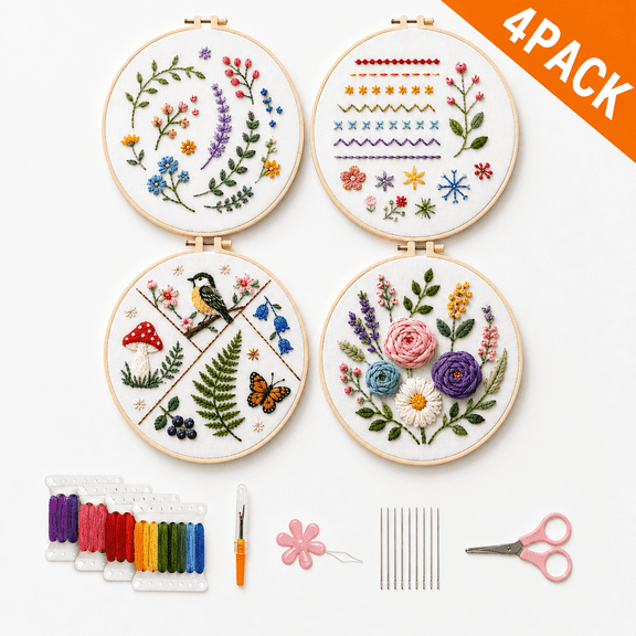 Embroidery Kit for Beginners Embroidery Stitch Practice Punch Needle Kit with Pattern and Hoops Embroidery Accessories
