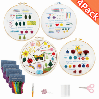 Embroidery Floss Kit for Beginners with Bobbins, Beads, Ribbons