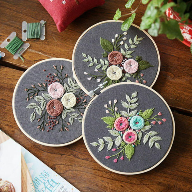 Embroidery Kits, Full Range of Embroidery Starter Kit for Beginners, Cross Stitch Kit Including Stamped Embroidery Cloth with Floral Pattern, Bamboo