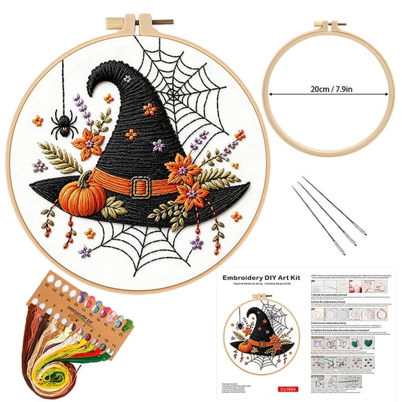 Embroidery Kits for Beginners Adults, Cross Stitch Kits, Beginner Embroidery Kit, Needlepoint Kit with Video - Halloween Gothic Theme for Home Decor