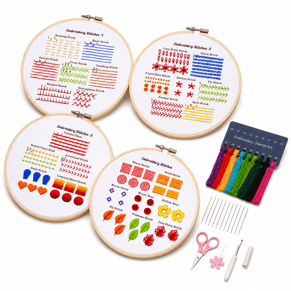 Embroidery Kits for Beginners with Embroidery Patterns Beginner Embroidery Kit for Adults Women 4Pcs
