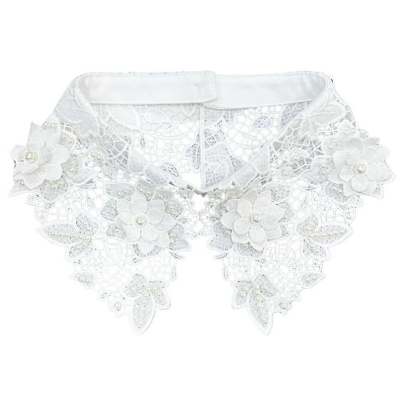 Embroidery Lapel False Collar Detachable Blouse Fake Half Shirt Collar Hollow Out Pearls Beading Necklace for Womens