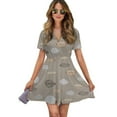 thumbnail image 1 of Embroidery Leaves Floral Pattern Women Dress V-Neck Short Sleeve Flowy Swing Party Midi Dress, 1 of 4