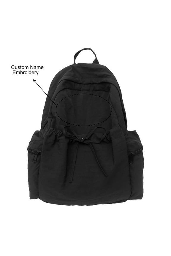 Embroidery Name Soft Crinkled Fabric Backpack Bow Side Pocket Adjustable Strap Waterproof Back To School Personalized Bookbag