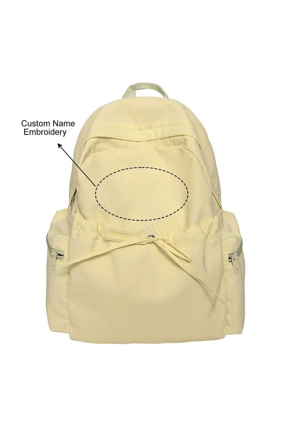 Embroidery Name Soft Crinkled Fabric Backpack Bow Side Pocket Adjustable Strap Waterproof Back To School Personalized Bookbag
