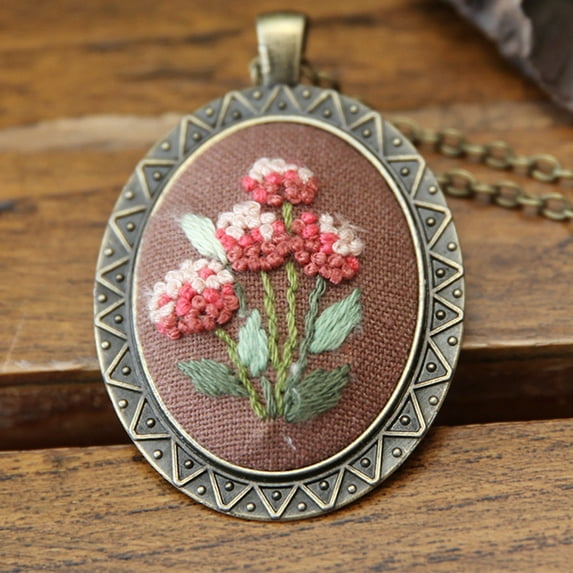 Embroidery Pendant Kit Embroidered Pendant Necklace with Needle Thread for DIY Art Crafts