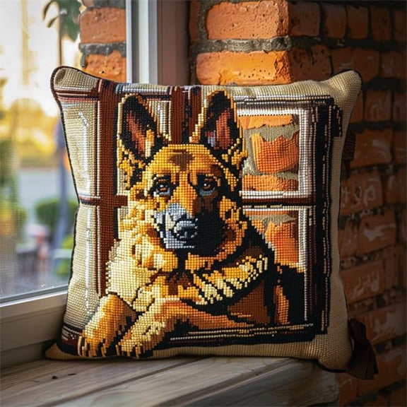 Embroidery Pillow Cases Animal Dogs Cross Stitch Cushion Cover Needlepoint Pillow 18x18inch