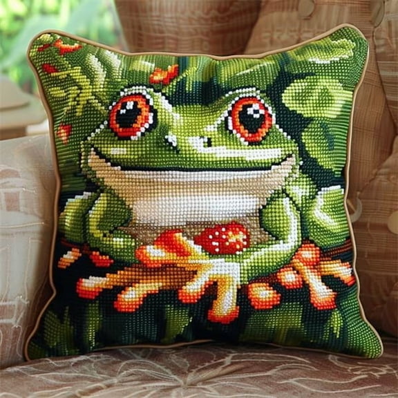 Embroidery Pillow Cases Animal Frogs Stitch Pillows Stamped Embroidery Kit Needlepoint Kits 18x18in