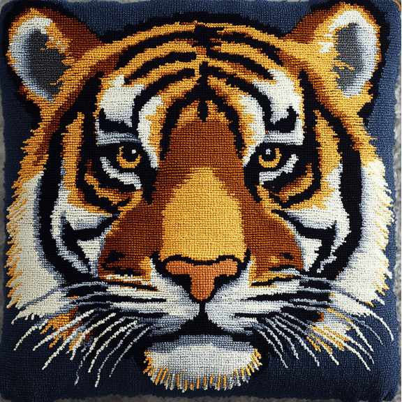 Embroidery Pillow Cases Animal Tiger Cross Stitch Cushion Cover Needlepoint Pillow 18x18inch