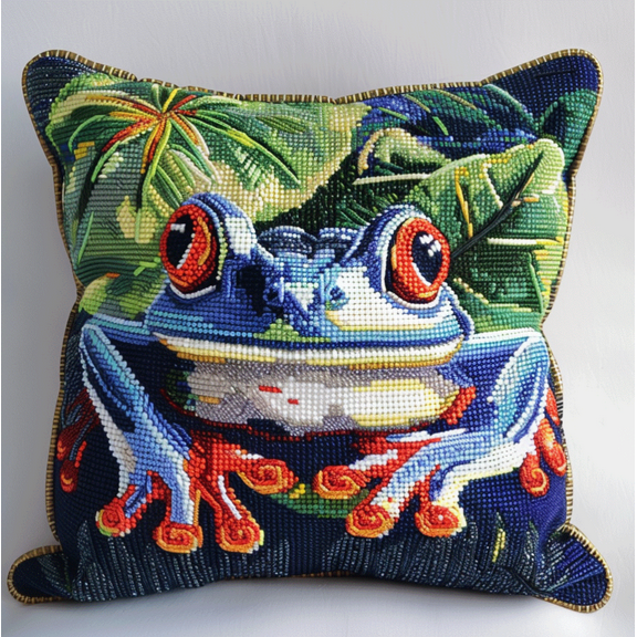 Embroidery Pillow Cases Animal frog Stitch Pillows Stamped Embroidery Kit Needlepoint Kits 18x18in