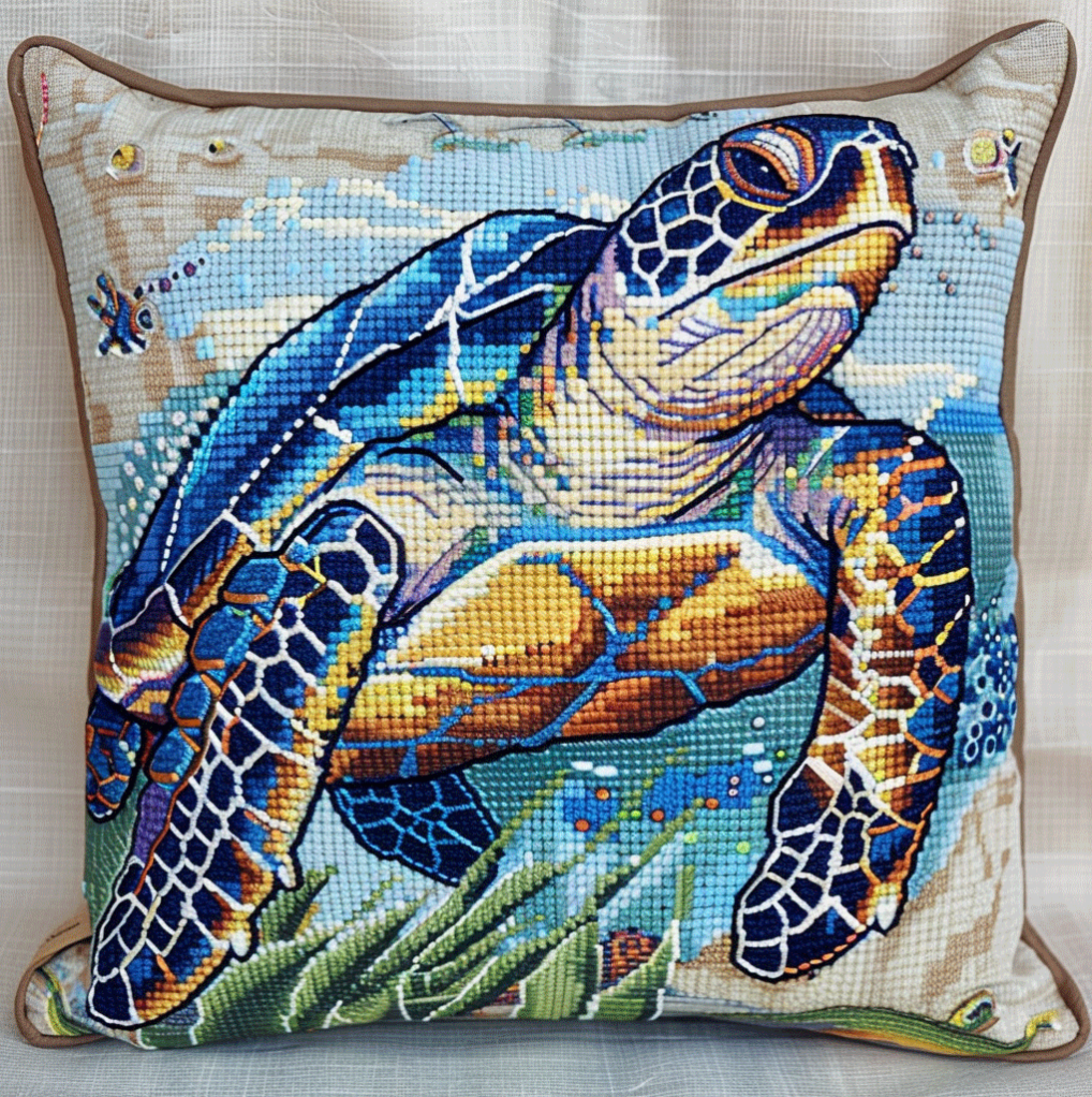 Embroidery Pillow Cases Animal turtle Stitch Pillows Stamped Embroidery Kit Needlepoint Kits 18x18in