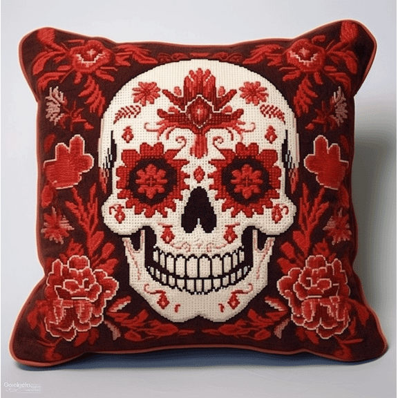 Embroidery Pillow Cases Flowers and Bones Stamped Embroidery Kit Cross Stitch Pillow Cases 18x18in