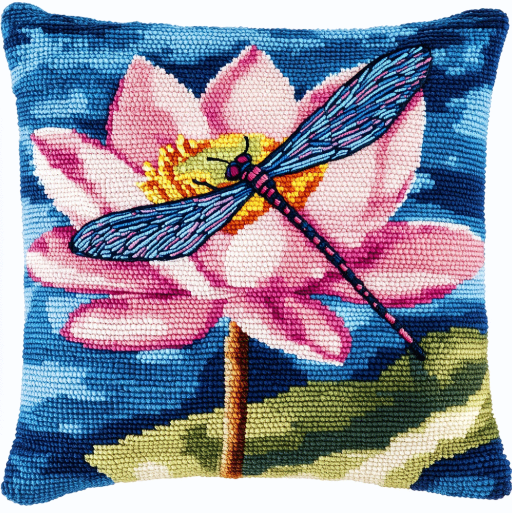 Embroidery Pillow Cases Flowers and dragonflies Stitch Pillows Stamped Embroidery Kit Needlepoint Kits 18x18in