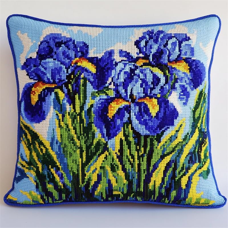 Embroidery Pillow Cases Iris flowers Stitch Pillows Stamped Embroidery Kit Needlepoint Kits 18x18in