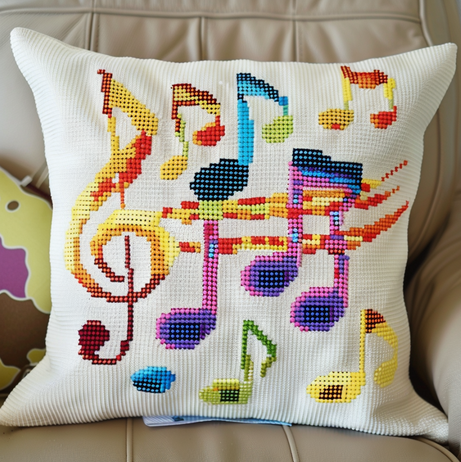 Embroidery Pillow Cases Musical Symbols Stamped Embroidery Kit Cross Stitch Pillow Cases 18x18in