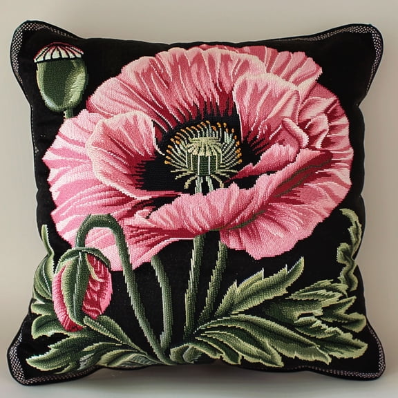 Embroidery Pillow Cases Pink flowers Stamped Embroidery Kit Cross Stitch Pillow Cases 18x18in